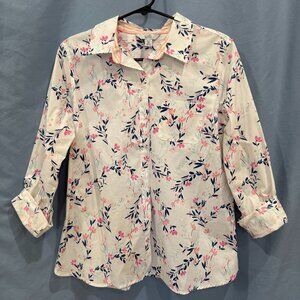 EUC Kim Rogers Button-down 3/4 sleeve PM floral blouse